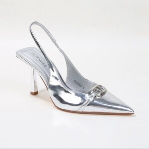Silver Pointed Slingback Heels